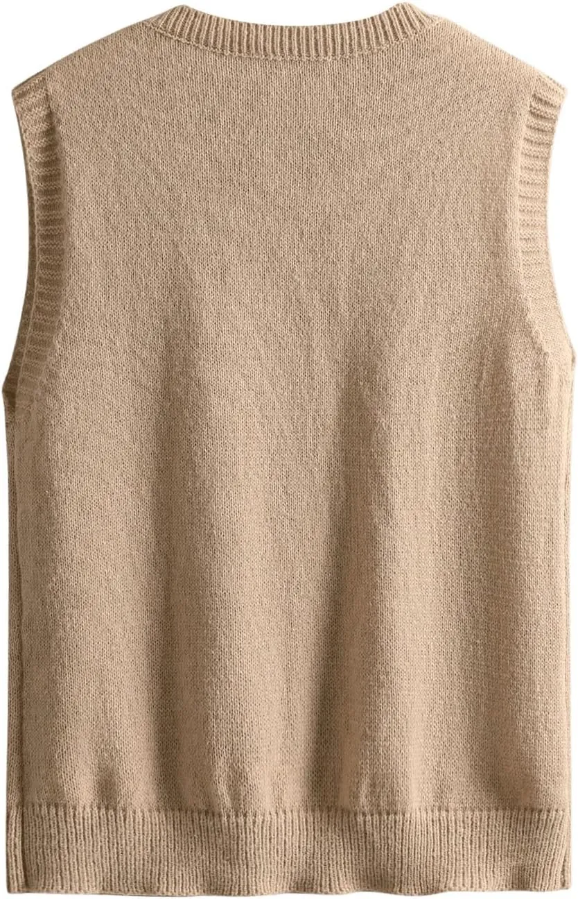 SHENHE Men's V Neck Sleeveless Plain Soft Sweater Vest Pullover Preppy Top