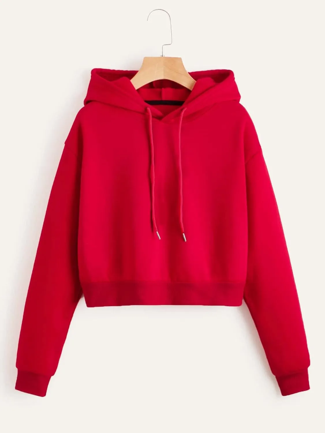 SHENHE Women's Cropped Sweatshirt Long Sleeves Drawstring Pullover Simple Crop Hoodie
