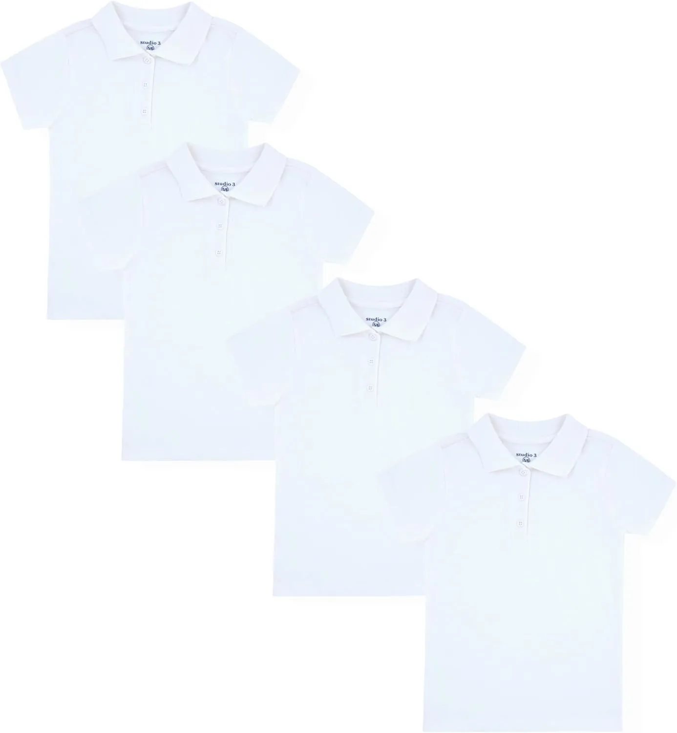Studio 3 Girls' 4-Pack Soft Jersey Short Sleeve Polo Shirts