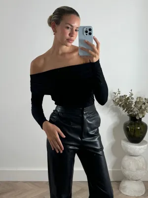 Tatiana Long Sleeve Bardot Top / Black