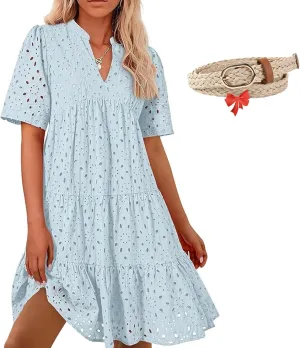The Beauty North Eyelet Dress, Eyelet Dresses for Women 2025, Women Summer Ruffle Hem Floral Lace Dress
