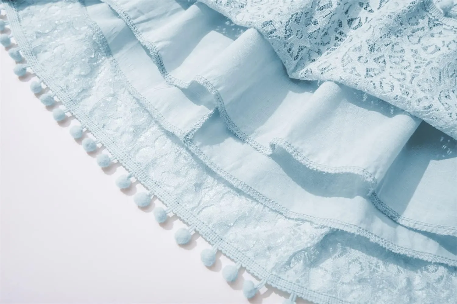 Toddler Girls Lace Dress Baby Kids Tie Back Bow Pom Pom Ruffle Sleeve Backless Party Princess Dresses