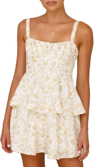 Women Y2k Boho Ruffle Mini Dress Floral Spaghetti Strap Bowknot Short Dresses Tiered Square Neck Sleeveless Sundress