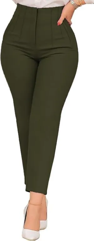 Womens High Waisted Pants Trendy Pleated Straight Leg Dress Pant Business Work Casual Trousers