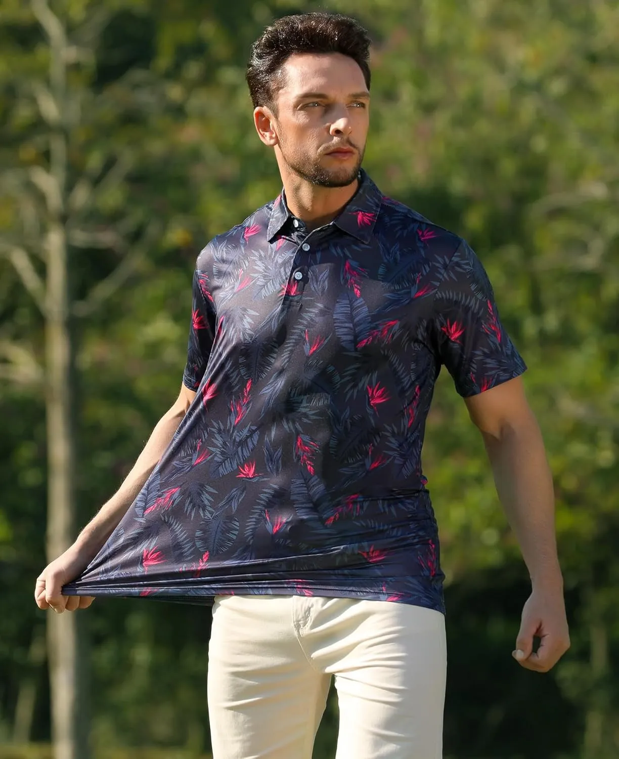zeetoo Mens Golf Polo Shirt Hawaiian Polo Shirts for Men Moisture Wicking Dry Fit Soft Breathable Short Sleeve 4-Way Stretch